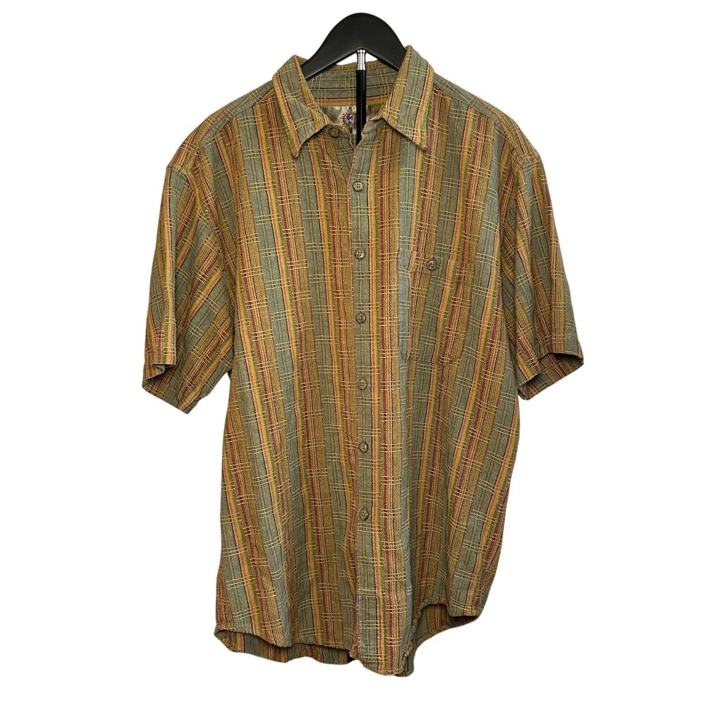 VTG Y2K The Territory Ahead Green Rayon Casual Button Shirt L Gorpcore Utility